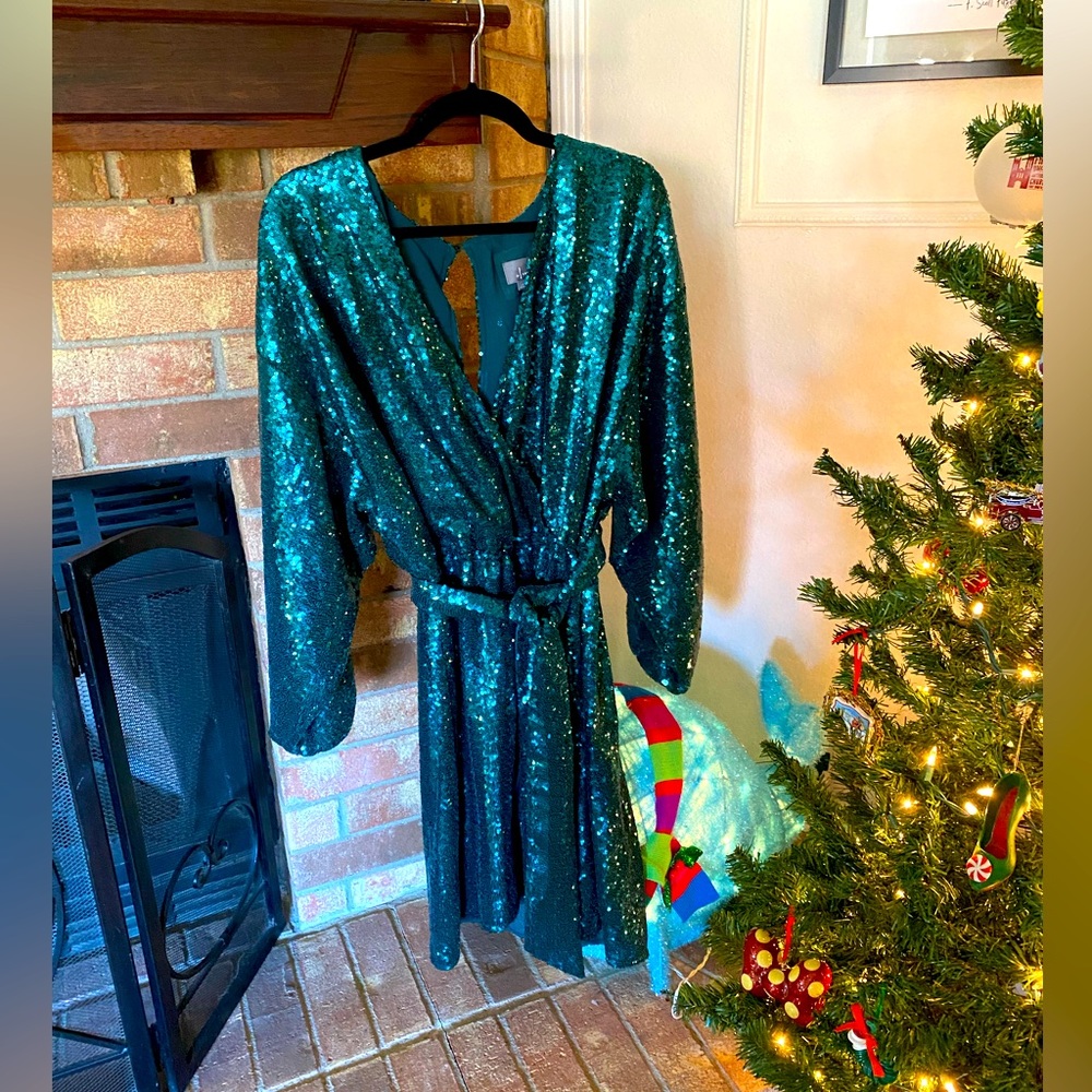 Anthropologie Emerald Green Sequin Party Dress